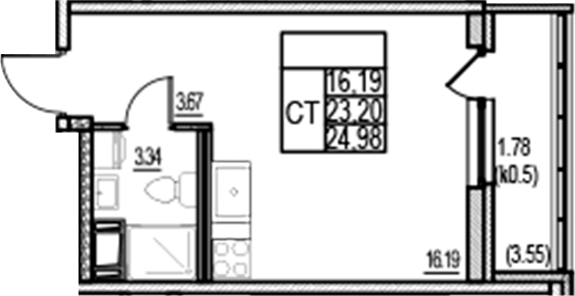 Планировка — ID Murino III, Студия, 23 м²