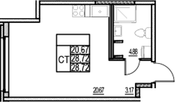 Планировка — ID Murino III, Студия, 29 м²