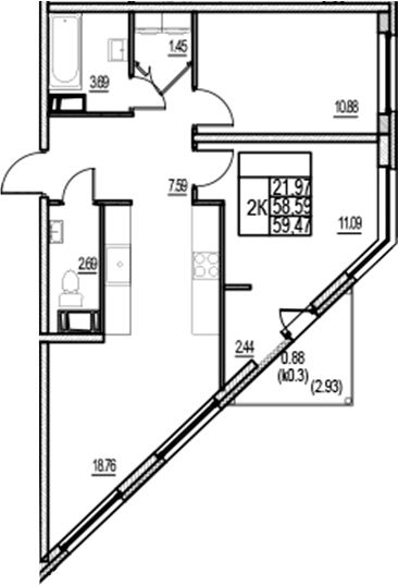 Планировка — ID Murino III, 3-комн., 59 м²