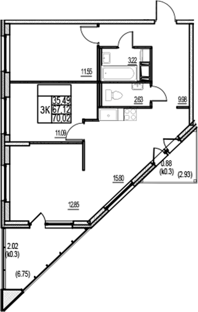 Планировка — ID Murino III, 4-комн., 67 м²