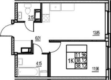 Планировка — ID Murino III, 2-комн., 38 м²