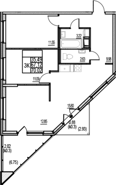 Планировка — ID Murino III, 4-комн., 67 м²