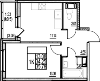 Планировка — ID Murino III, 1-комн., 34 м²