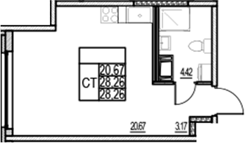 Планировка — ID Murino III, Студия, 28 м²