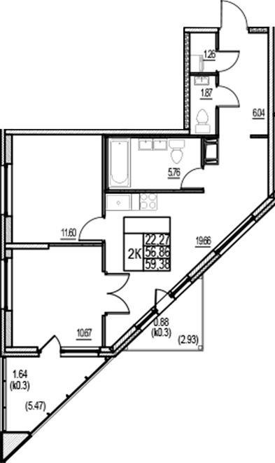 Планировка — ID Murino III, 3-комн., 57 м²