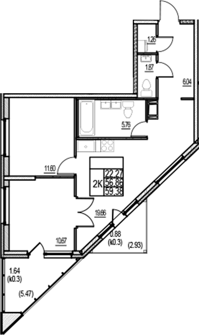 Планировка — ID Murino III, 3-комн., 57 м²