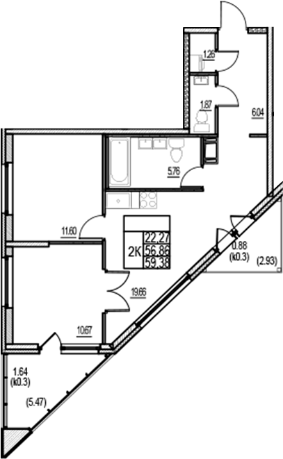 Планировка — ID Murino III, 3-комн., 57 м²