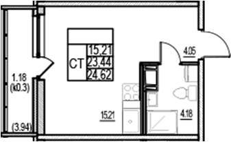 Планировка — ID Murino III, Студия, 23 м²