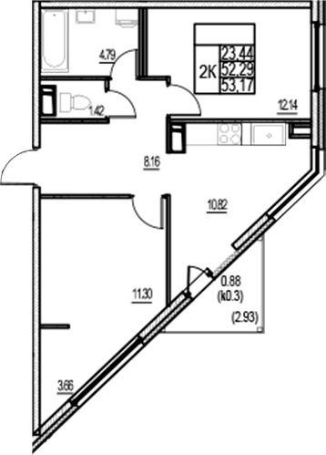 Планировка — ID Murino III, 2-комн., 52 м²
