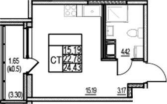 Планировка — ID Murino III, Студия, 23 м²