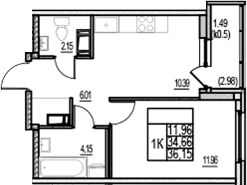 Планировка — ID Murino III, 1-комн., 35 м²