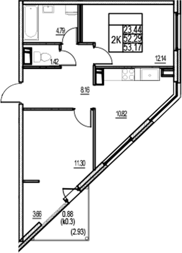 Планировка — ID Murino III, 2-комн., 52 м²