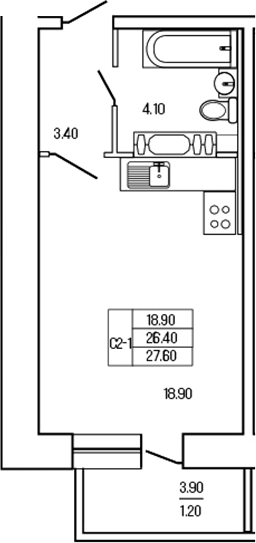 Планировка — Экос, Студия, 26 м²