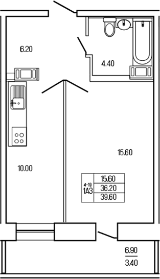 Планировка — Экос, 1-комн., 36 м²