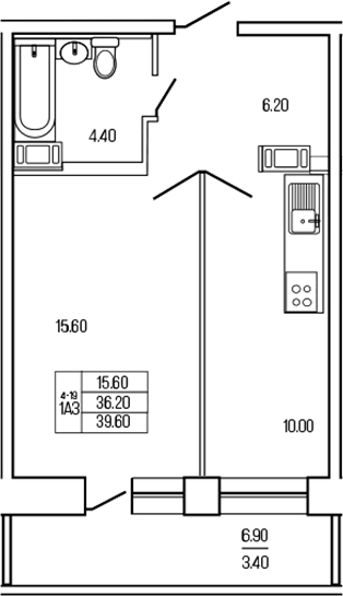 Планировка — Экос, 1-комн., 36 м²