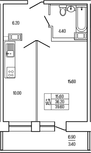 Планировка — Экос, 1-комн., 36 м²