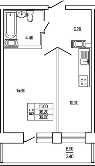 Планировка — Экос, 1-комн., 36 м²