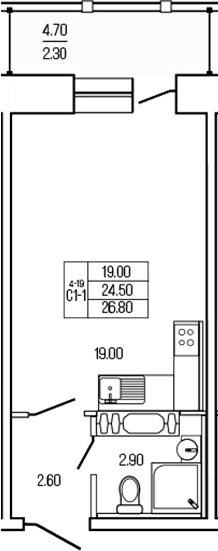 Планировка — Экос, Студия, 25 м²