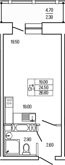 Планировка — Экос, Студия, 25 м²