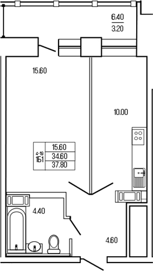 Планировка — Экос, 1-комн., 35 м²