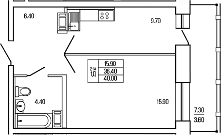 Планировка — Экос, 1-комн., 36 м²