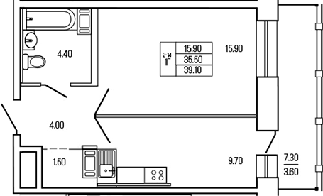 Планировка — Экос, 1-комн., 36 м²