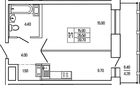 Планировка — Экос, 1-комн., 36 м²