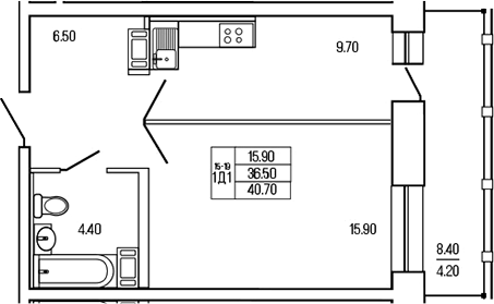 Планировка — Экос, 1-комн., 37 м²