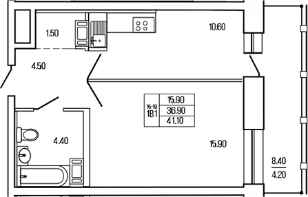 Планировка — Экос, 1-комн., 37 м²