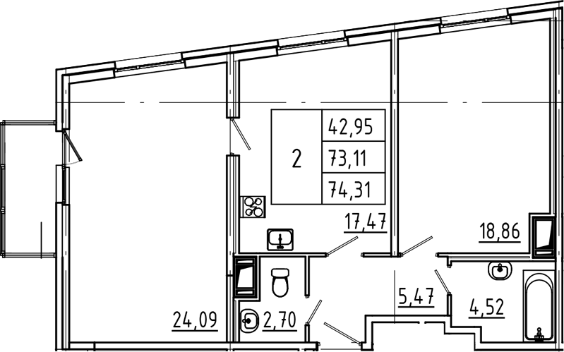 Планировка — Belevsky Club, 3-комн., 73 м²