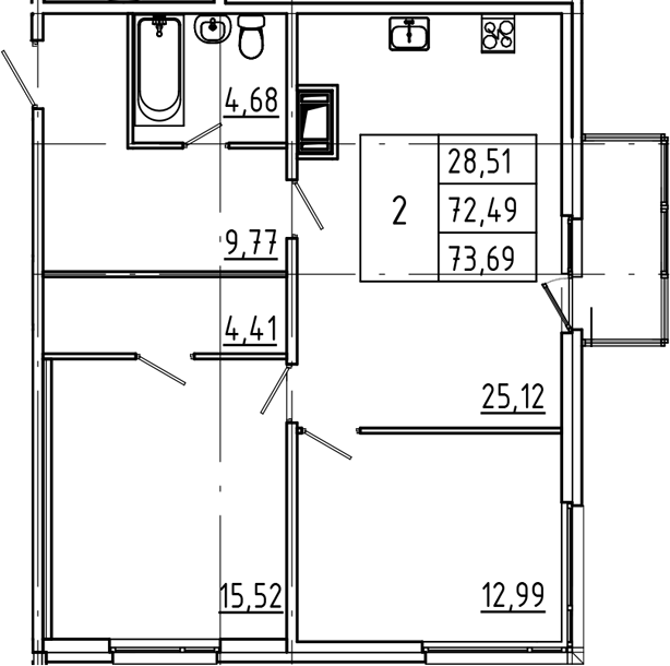 Планировка — Belevsky Club, 3-комн., 72 м²