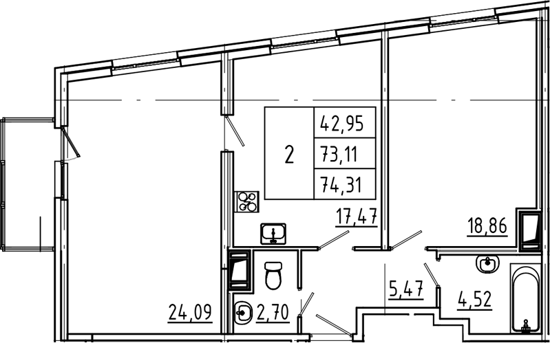 Планировка — Belevsky Club, 3-комн., 73 м²