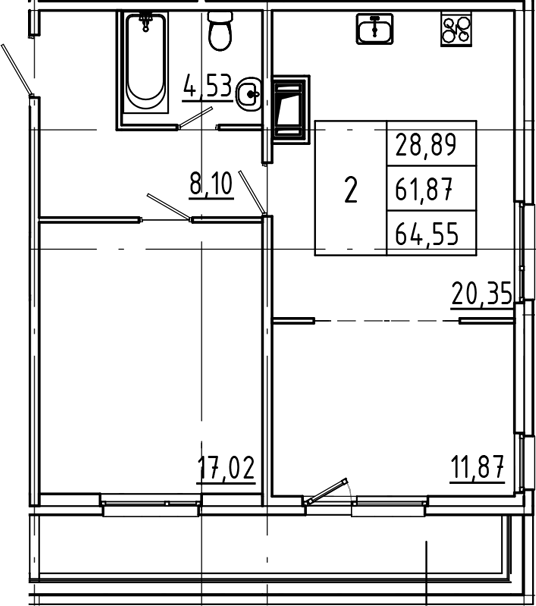 Планировка — Belevsky Club, 3-комн., 62 м²