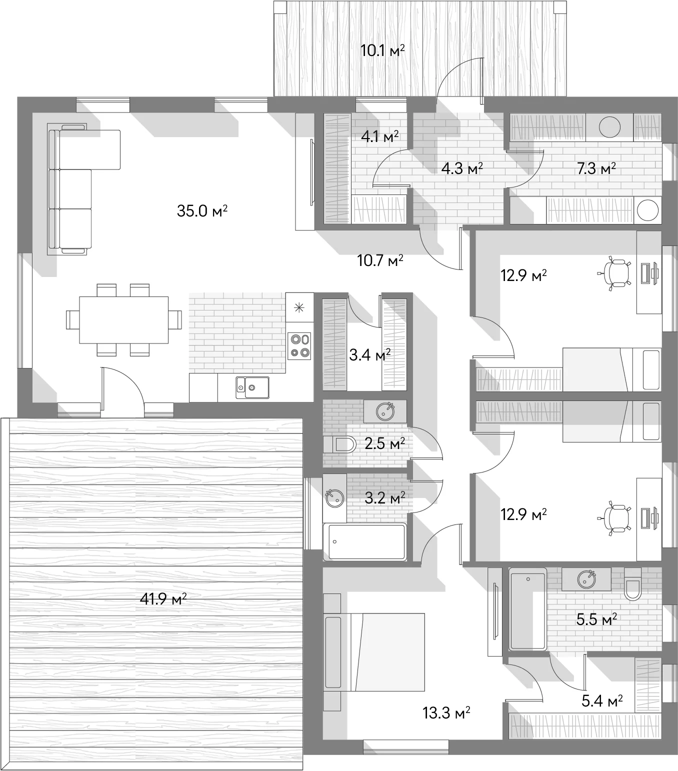 Планировка — Коттеджный поселок Негород Заневский, 3-комн., 131 м²