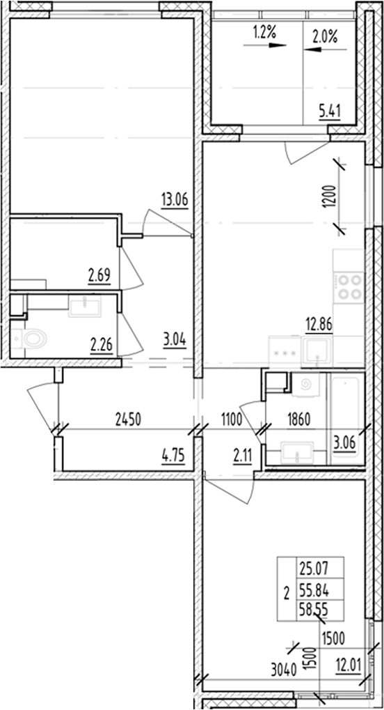 Планировка — ЛесART, 2-комн., 56 м²