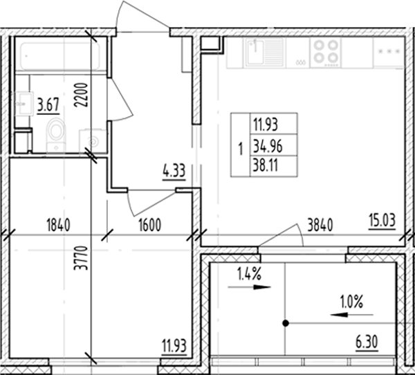 Планировка — ЛесART, 1-комн., 35 м²