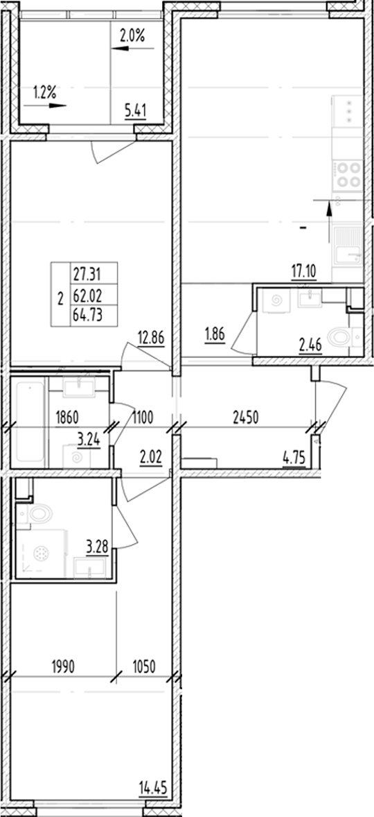 Планировка — ЛесART, 2-комн., 62 м²