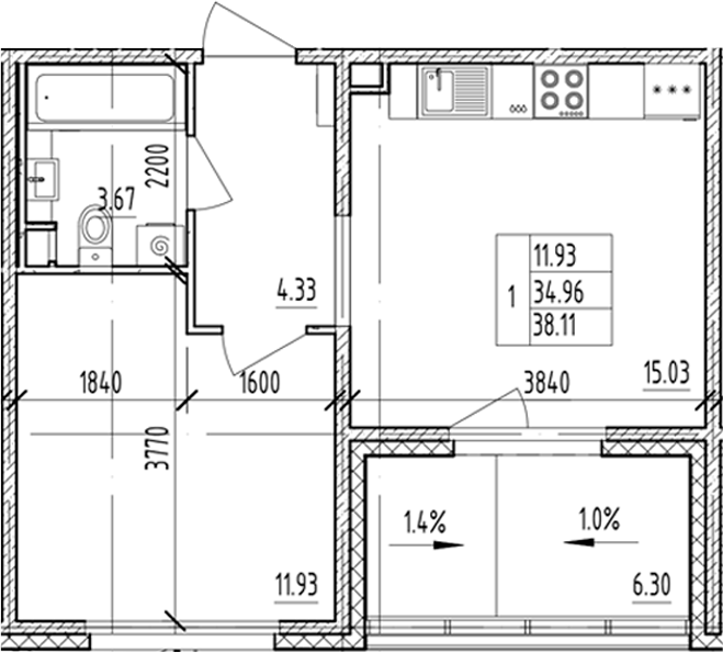 Планировка — ЛесART, 1-комн., 35 м²
