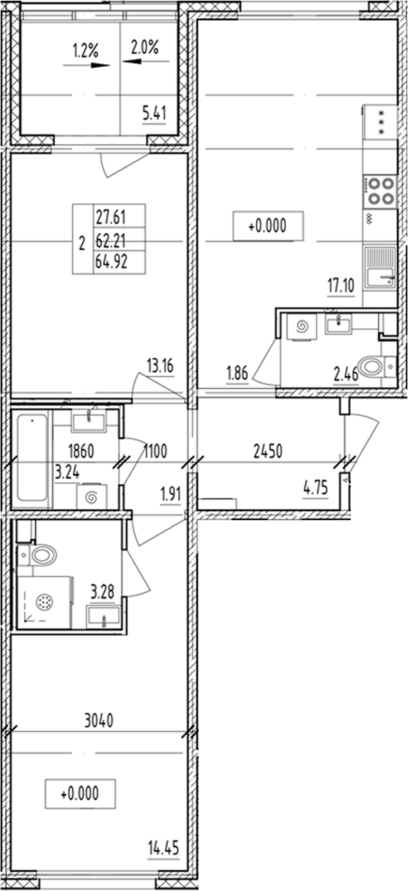 Планировка — ЛесART, 2-комн., 62 м²