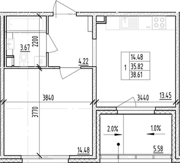 Планировка — ЛесART, 1-комн., 36 м²