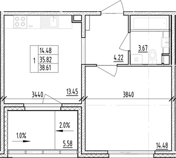Планировка — ЛесART, 1-комн., 36 м²