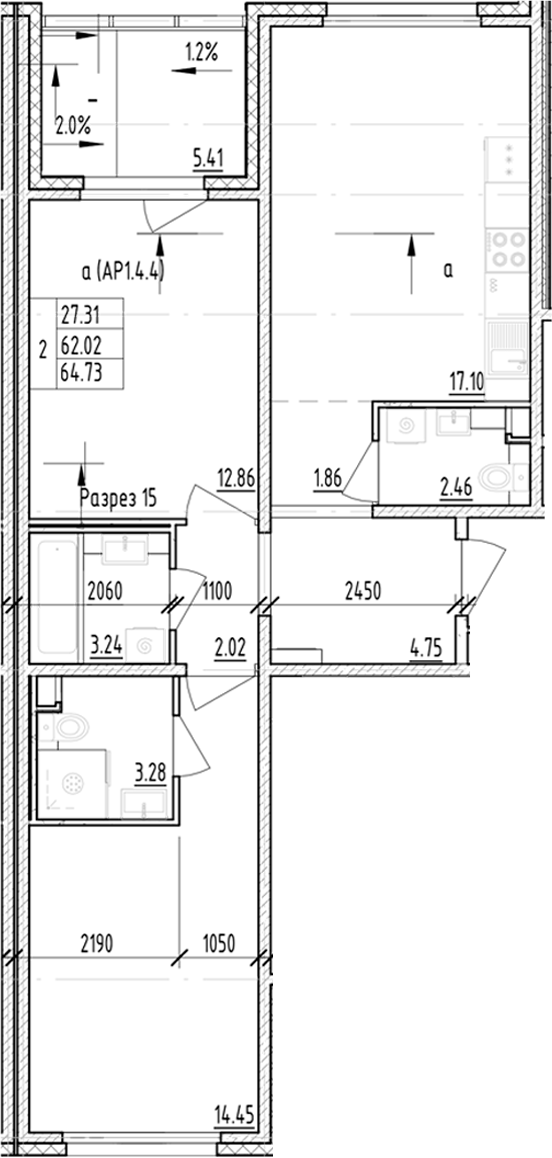 Планировка — ЛесART, 2-комн., 62 м²