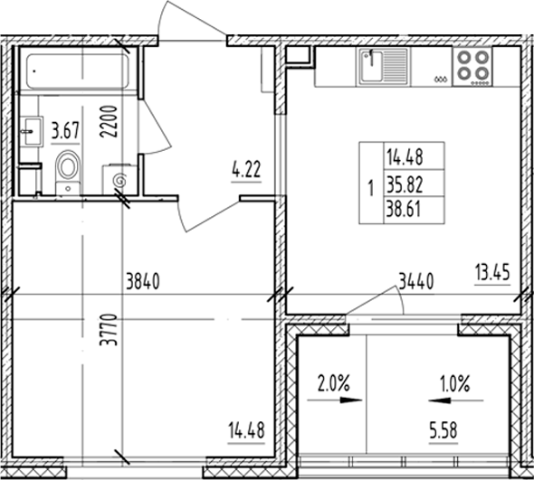 Планировка — ЛесART, 1-комн., 36 м²