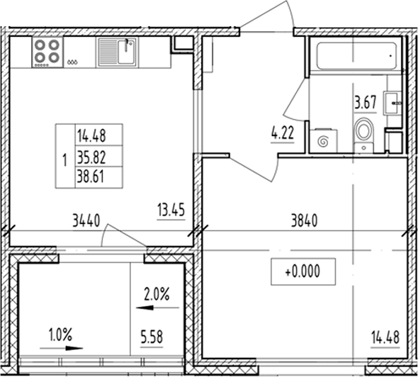 Планировка — ЛесART, 1-комн., 36 м²