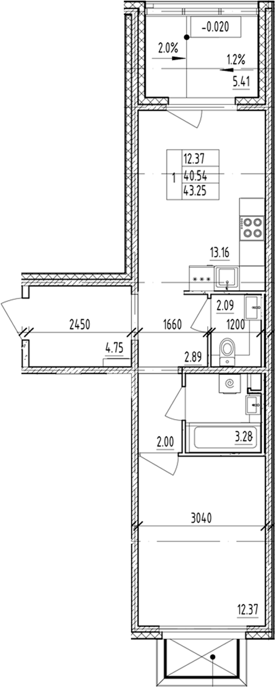 Планировка — ЛесART, 1-комн., 41 м²