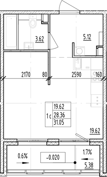 Планировка — ЛесART, Студия, 28 м²