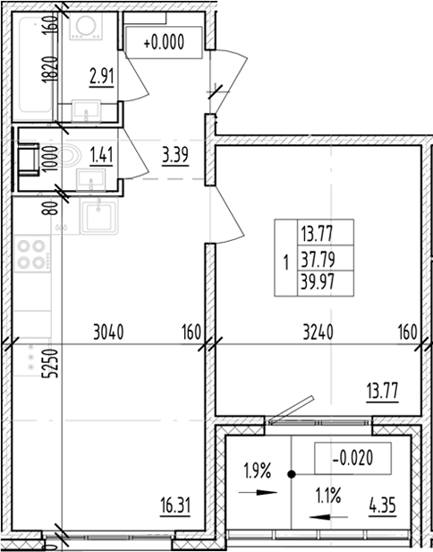 Планировка — ЛесART, 1-комн., 38 м²