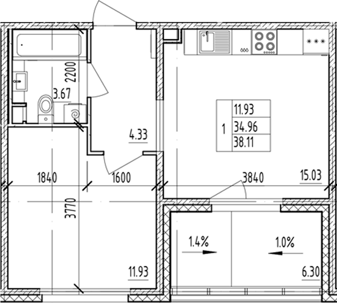 Планировка — ЛесART, 1-комн., 35 м²