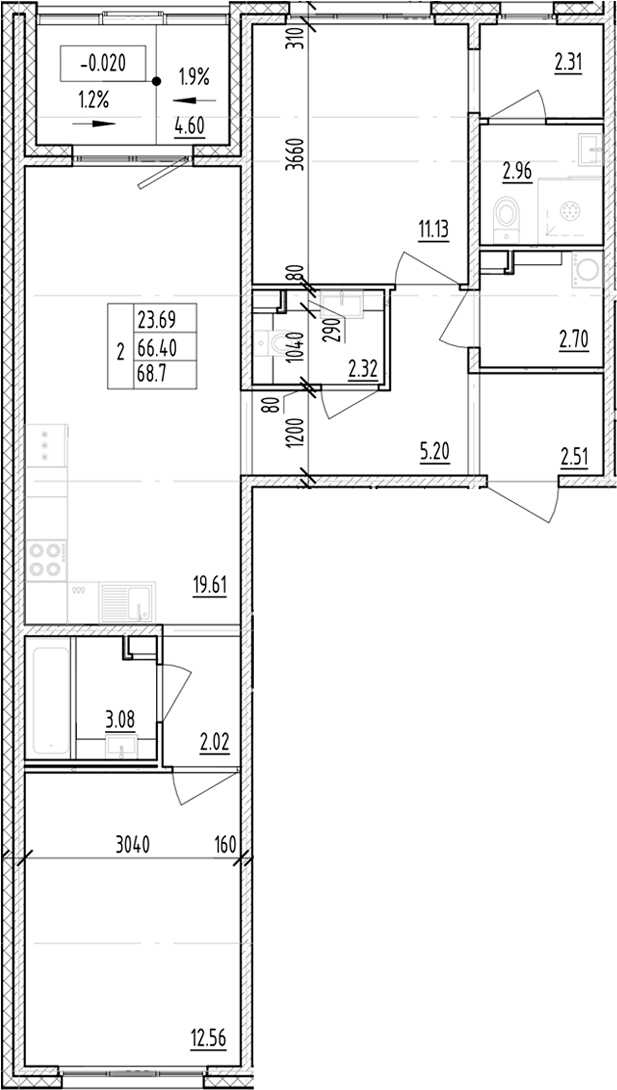 Планировка — ЛесART, 2-комн., 66 м²