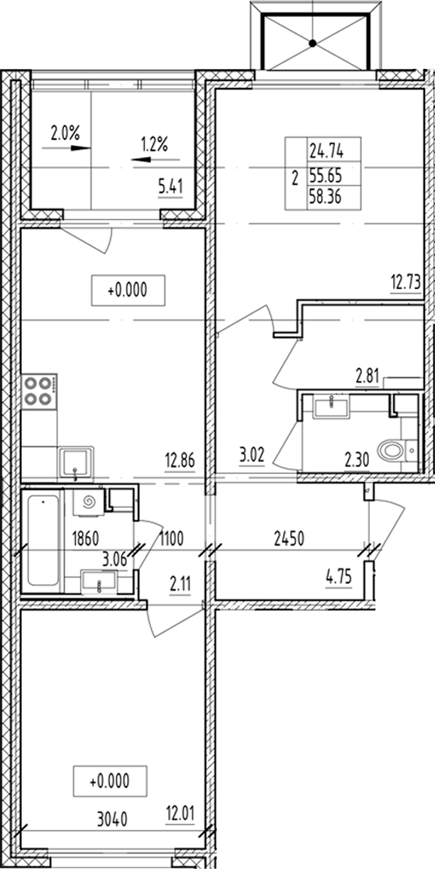 Планировка — ЛесART, 2-комн., 56 м²